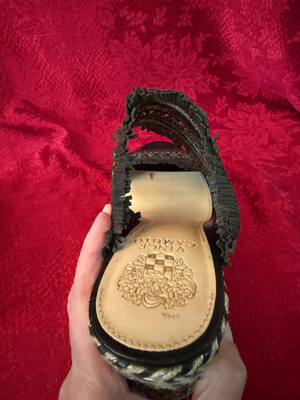 Vince Camuto Brittnuh Black Espadrille Wedge Slip on Platform Sandals Sz 9.5 - Picture 7 of 15